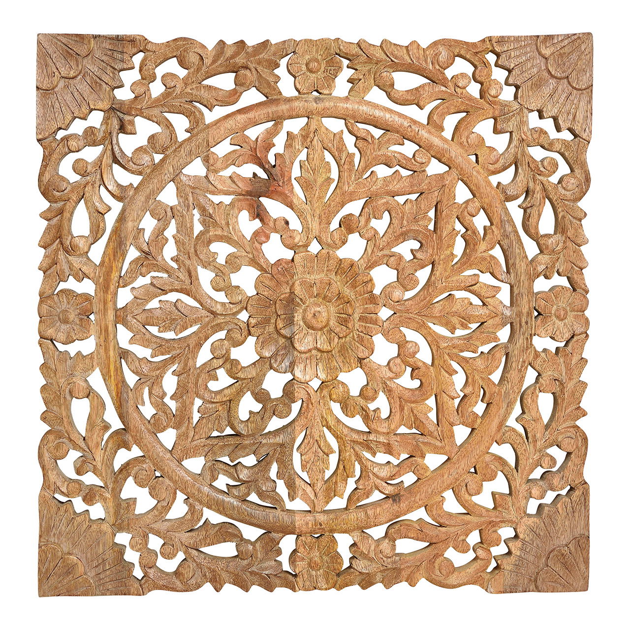 Tableau mural Décor floral 3D en bois de manguier Marron (L/H/P) 50x50x2cm