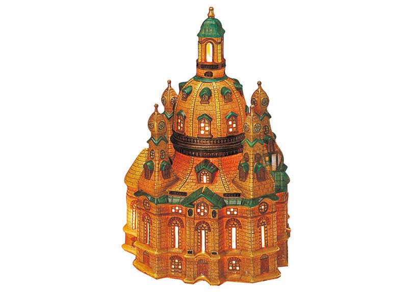 Lantaarn Frauenkirche Dresden verlicht, gemaakt van porselein, B17 x D16 x H26 cm