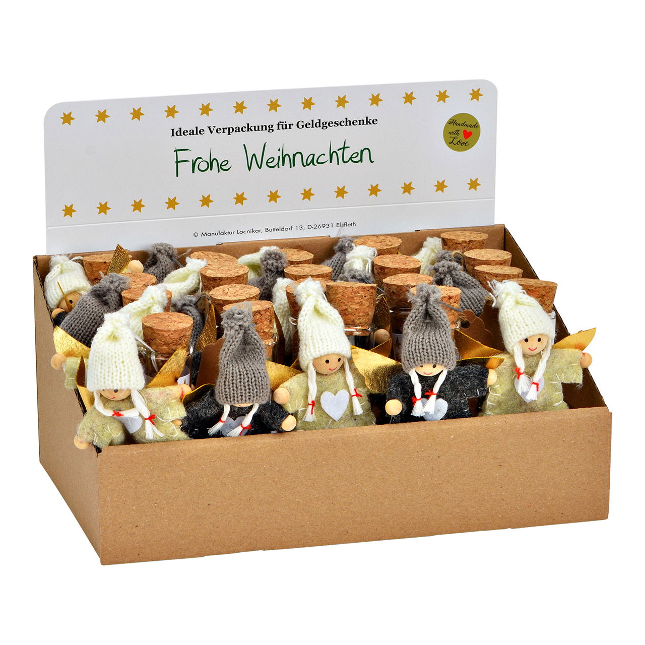 Geldgeschenk Reagenzglas mit Engel aus Glas, 2-fach, (B/H/T) 6x11x5cm 20 Stk. im Display Geldgeschenk Reagenzglas mit Engel aus Glas, 2-fach, (B/H/T) 6x11x5cm 20 Stk. im Display