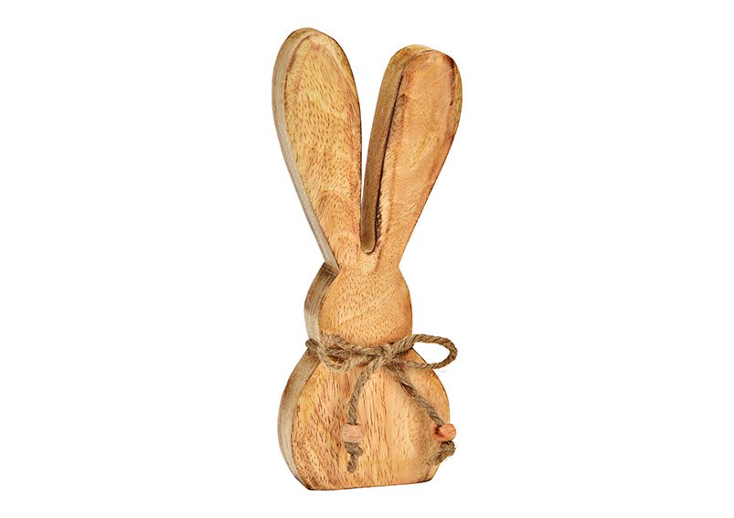 Coniglietto con fiocco in legno di mango naturale (L/H/D) 8x20x2cm
