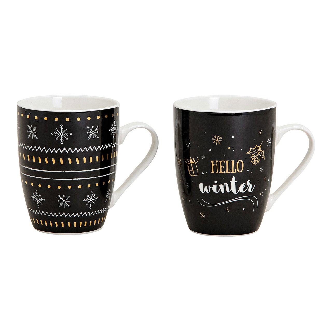 Becher Winter Dekor aus Porzellan Schwarz, gold 2-fach, 300 ml(B/H/T) 12x10x8cm Becher Winter Dekor aus Porzellan Schwarz, gold 2-fach, 300 ml(B/H/T) 12x10x8cm