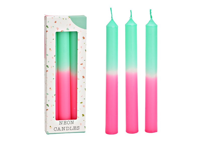 Stick candle with gradient, pink/mint in gift box set of 3, (W/H/D) 6x20x2cm