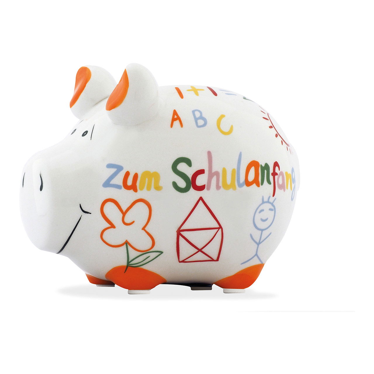 KCG Sparschwein "Zum Schulanfang" aus Keramik, Bunt (B/H/T) 12,5x9x9cm Kleinschwein Sparschwein