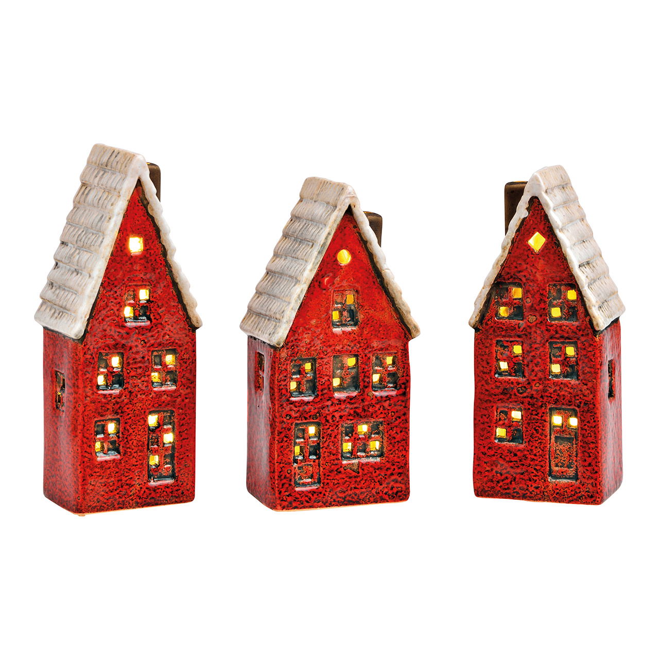 Lichthaus Stadthaus aus Steingut, 3-fach, Rot/Weiß (B/H/T) 6x16x5cm