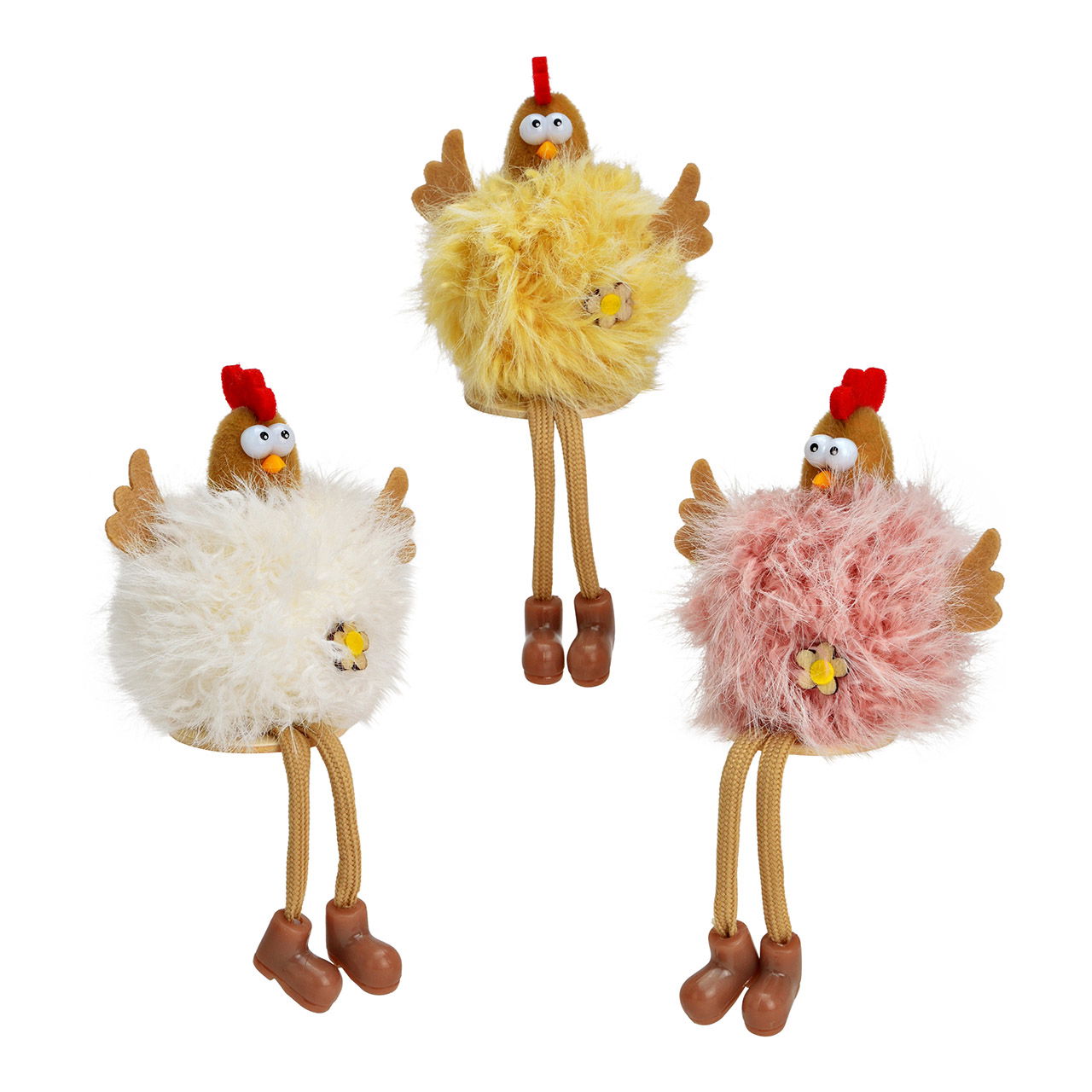 Chicken made of textile, 3-fold, white/yellow/pink (W/H/D) 7x15x5cm Plüsch, Spielzeug