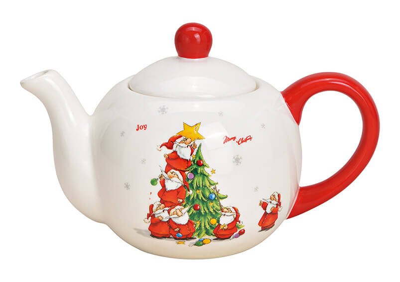 Teekanne Nikolaus mit Tannenbaum aus Keramik Weiß (B/H/T) 19x12x11cm 500ml