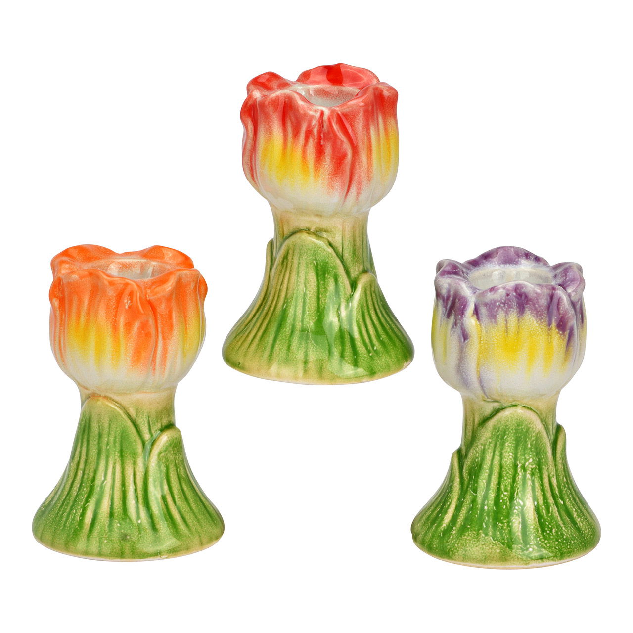 Porseleinen kandelaar bloemen, drievoudig, rood/oranje/paars (B/H/D) 5x9x5cm Glas, Töpferei, Krug, Kelch, Kerze