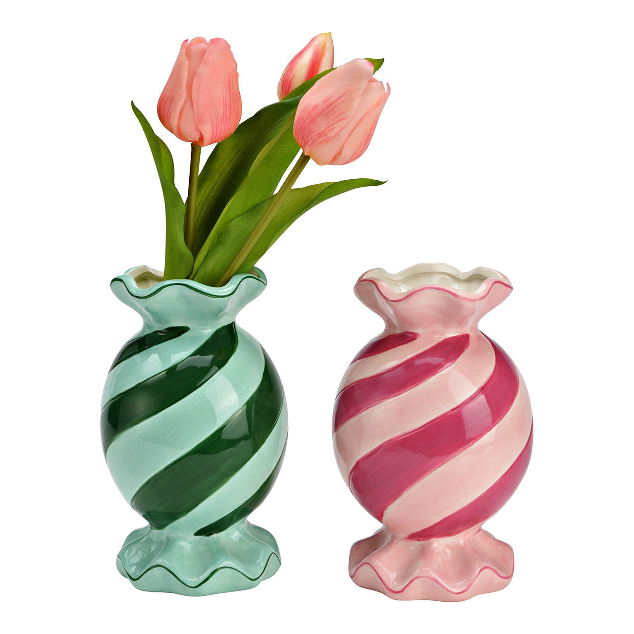 Vase Bonbon aus Keramik 2-fach, Grün/Rosa (B/H/T) 10x16x10cm