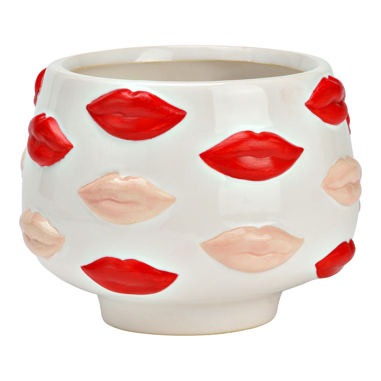 Blumentopf mit Lippen aus Keramik, Weiß/Rosa/Rot (B/H/T) 12x9x12cm