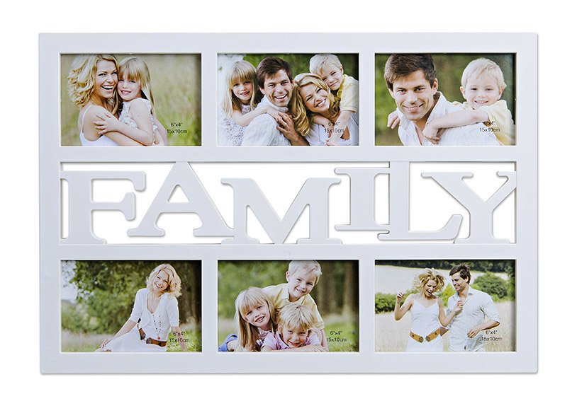 Fotorahmen Family für 6 Fotos, aus weißem Kunststoff, B48 x H33