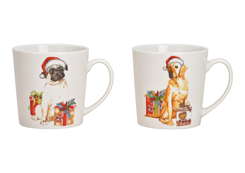 Jumbo mug christmas dog made of porcelain white 2 asst, (w / h / d) 13x10x10cm 480ml