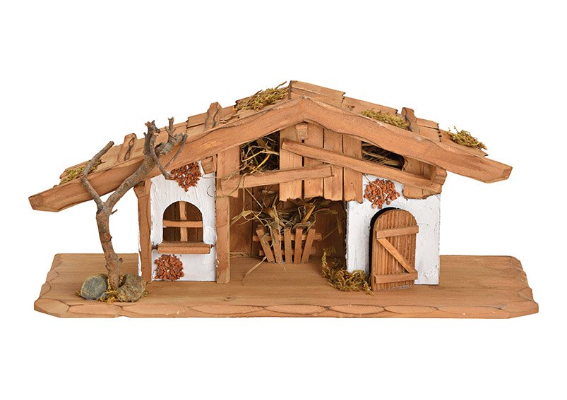 Nativity house made of pine wood, MDF nature (W/H/D) 38x15x13cm