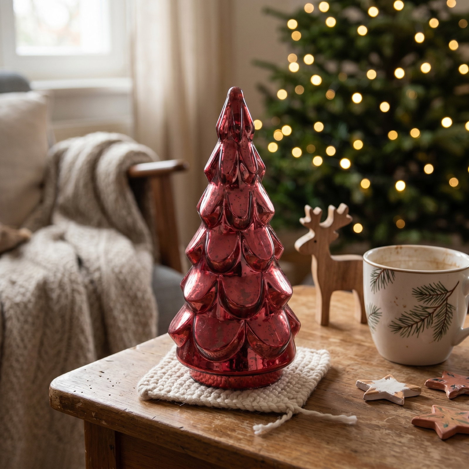 Tannenbaum LED aus Glas Pink/Rosa (B/H/T) 16x37x16cm exkl. 3xAA Weihnachtsbaum, Christbaum, Deko, Glitzer, Rot