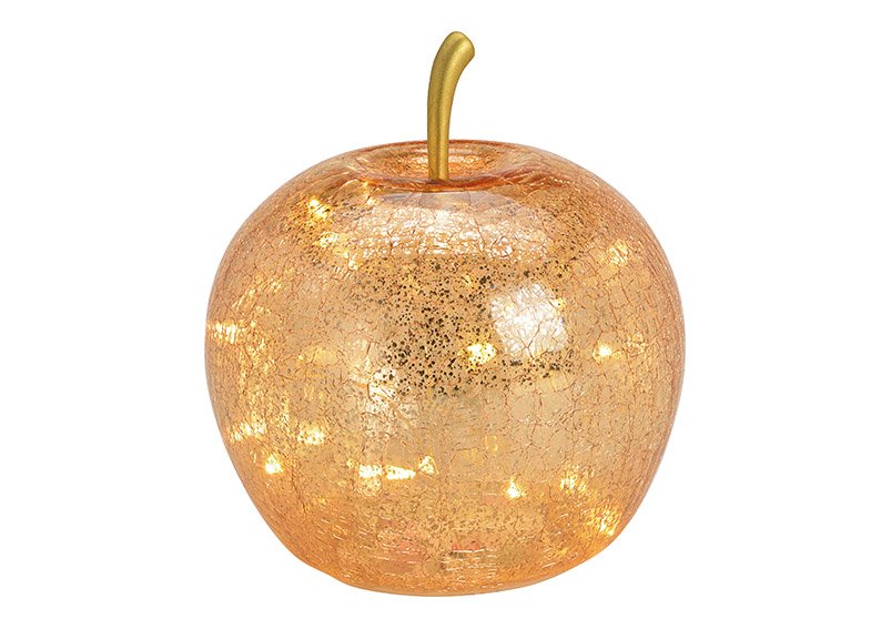 Apfel mit 20er LED mit Timer aus Glas Gold (B/H/T) 16x17x16cm