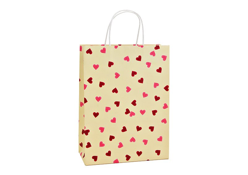 Bolsa de regalo decoración corazón de papel/cartón beige (c/h/d) 25x33x11cm