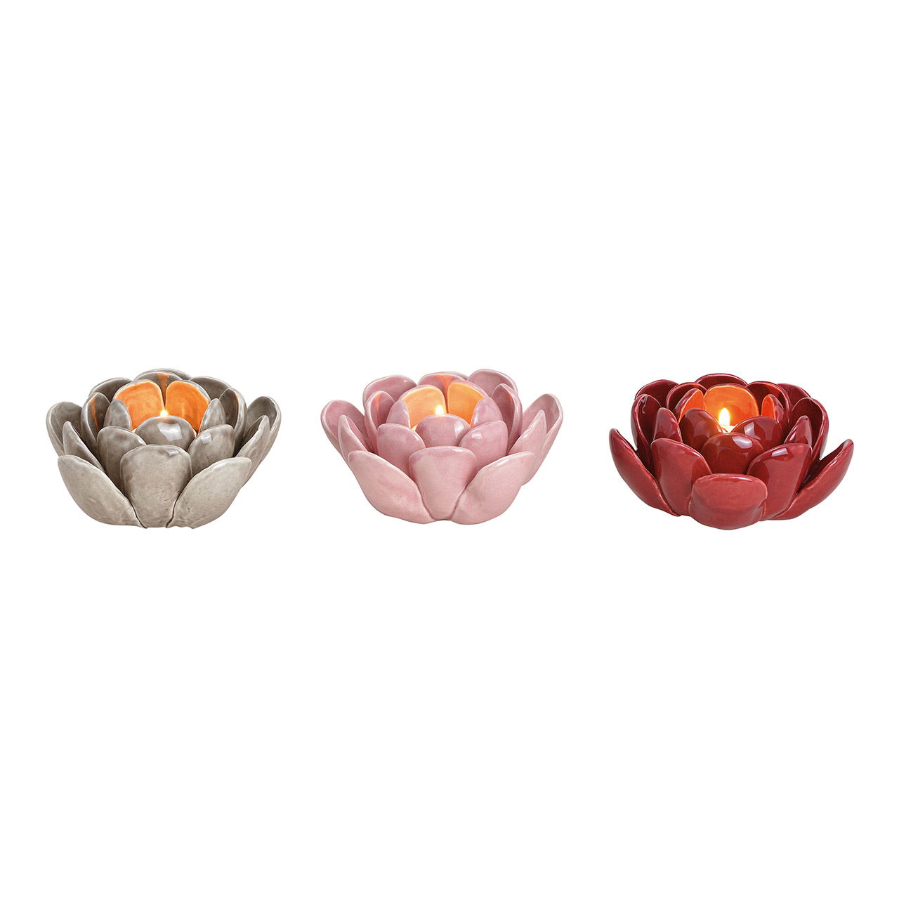 Porta tealight fiore in ceramica colorata a 3 pieghe, (L/H/D) 13x6x13cm