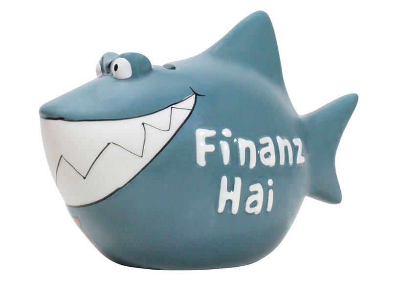 Salvadanaio KCG shark, squalo finanziario, in ceramica (L/H/D) 13x11x7,5 cm