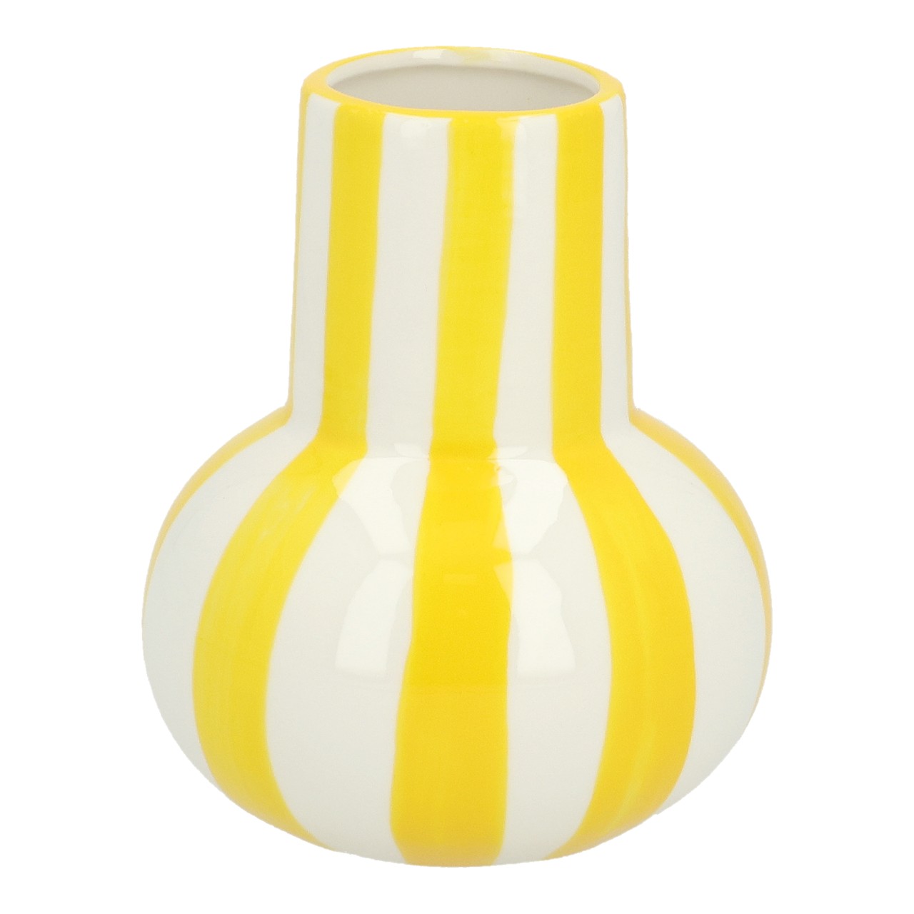 Vaso a righe in porcellana gialla (L/A/P) 11x13x11 cm Vase, Keramikvase, Gelb, Streifen, Handgefertigt