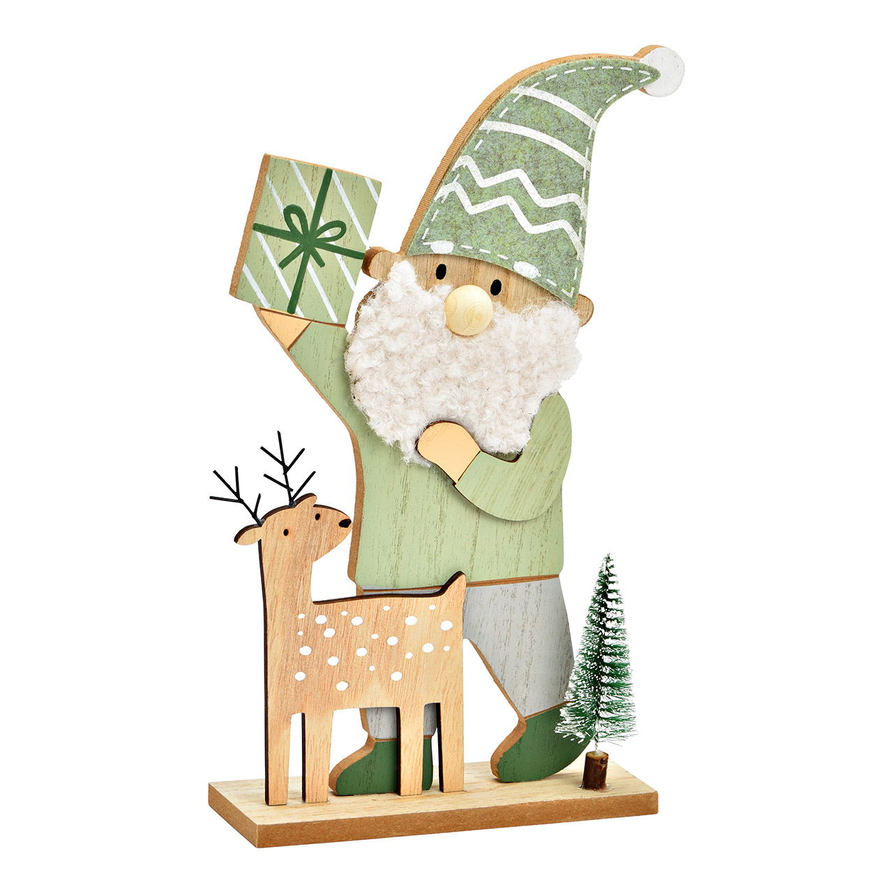 Babbo Natale in piedi con cervo/albero di Natale in legno, verde (L/H/D) 17x29x6cm Babbo Natale in piedi con cervo/albero di Natale in legno, verde (L/H/D) 17x29x6cm