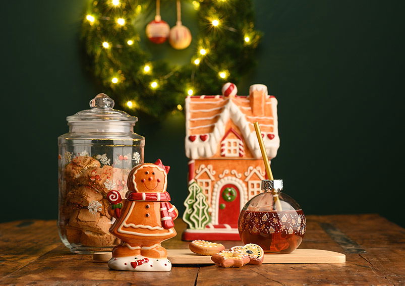 Dose Lebkuchenhaus aus Keramik bunt (B/H/T) 16x27x14cm Essen, Süßigkeiten, Plätzchen