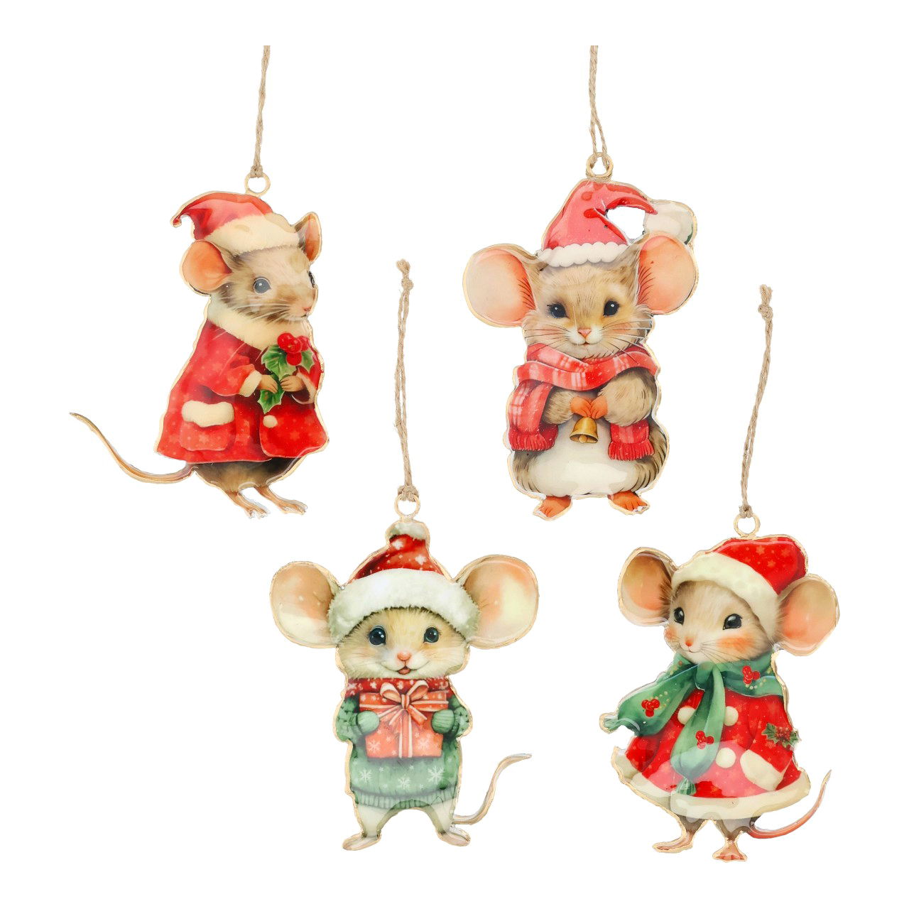 Weihnachtshänger Maus aus Metall Bunt 4-fach sortiert (B/H/T) 8x12x1cm Zubehor, Ohrring, Schmuck, Puppe, Spielzeug