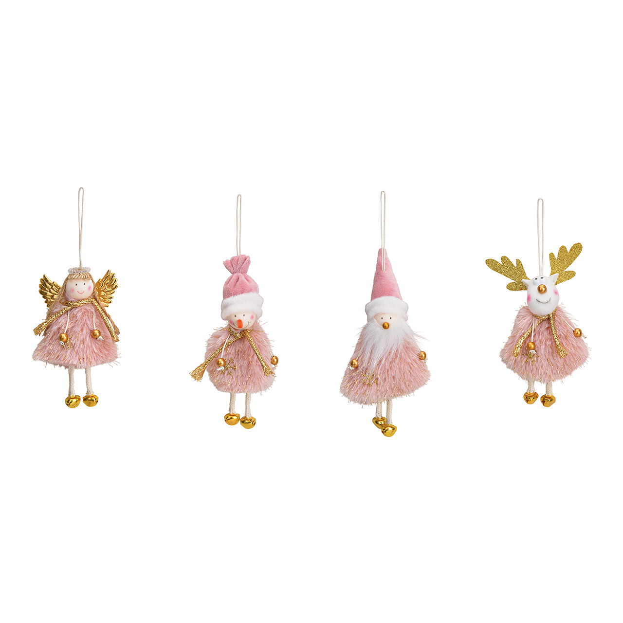 Hanger Santa Claus, snowman, elk angel, made of textile pink, gold 4-fold, (W/H/D) 6x12x3cm