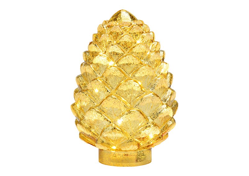 Fir cone with 15s LED made of glass gold (W/H/D) 15x22x15cm with timer