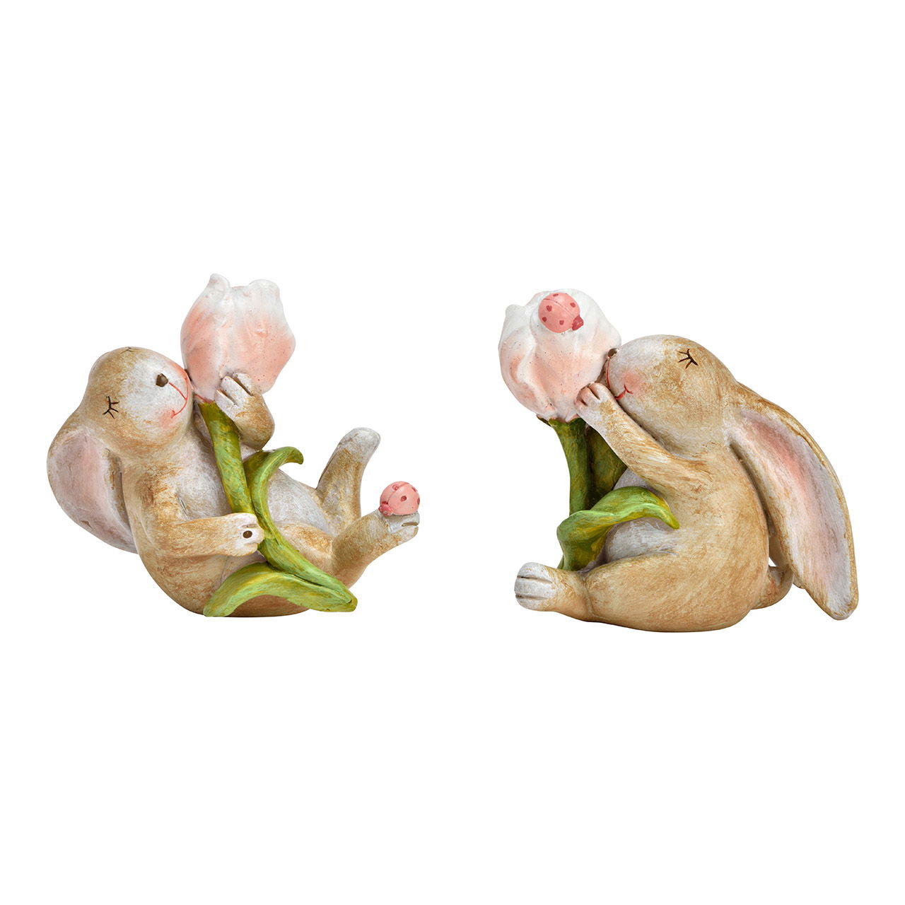 Figur Hase sitzend mit Blume aus Poly, 2-fach, Beige B/H/T) 6x9x9cm