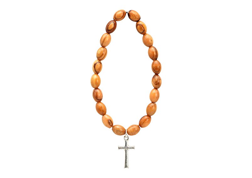 Bracelet avec croix en bois d'olivier marron (L/H) 7x7cm