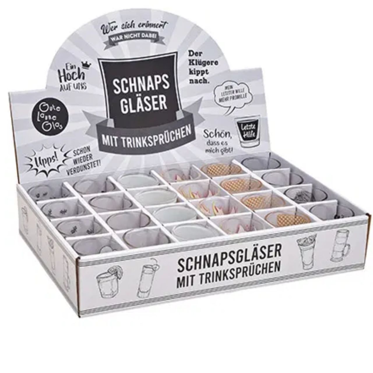 Schnapsgläser, Trinkgläser, Display-Set, Muster/Design, Kompakt-Behälter