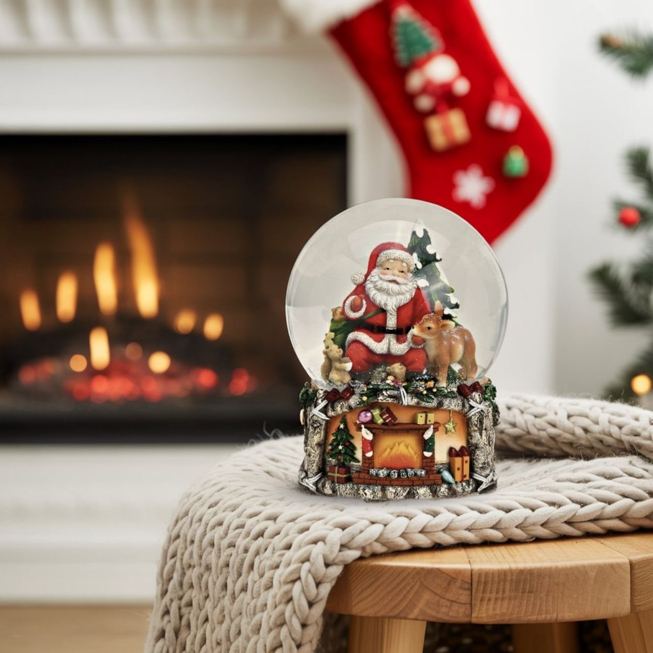 Muzikale klok, sneeuwbol kerstman en dieren gemaakt van poly, gekleurd glas (B/H/D) 15x20x15cm Muzikale klok, sneeuwbol kerstman en dieren gemaakt van poly, gekleurd glas (B/H/D) 15x20x15cm