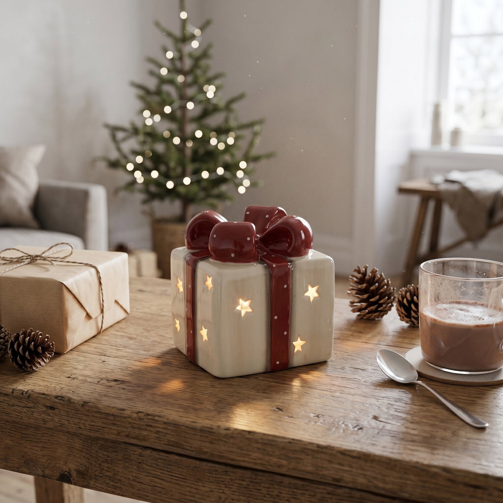 Geschenkbox, Keksform, Weiß, Roter Rand, Sterne