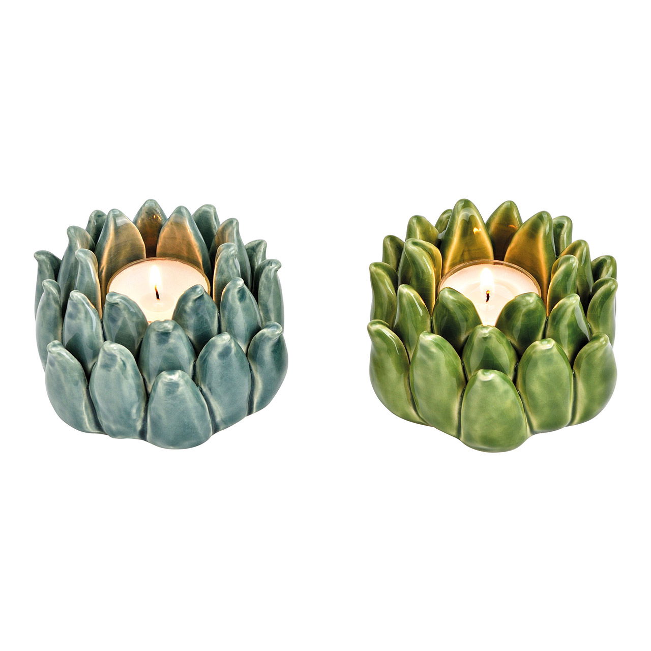 Porta tealight Lotus in ceramica verde a 2 pieghe, (L/A/D) 10x7x10cm