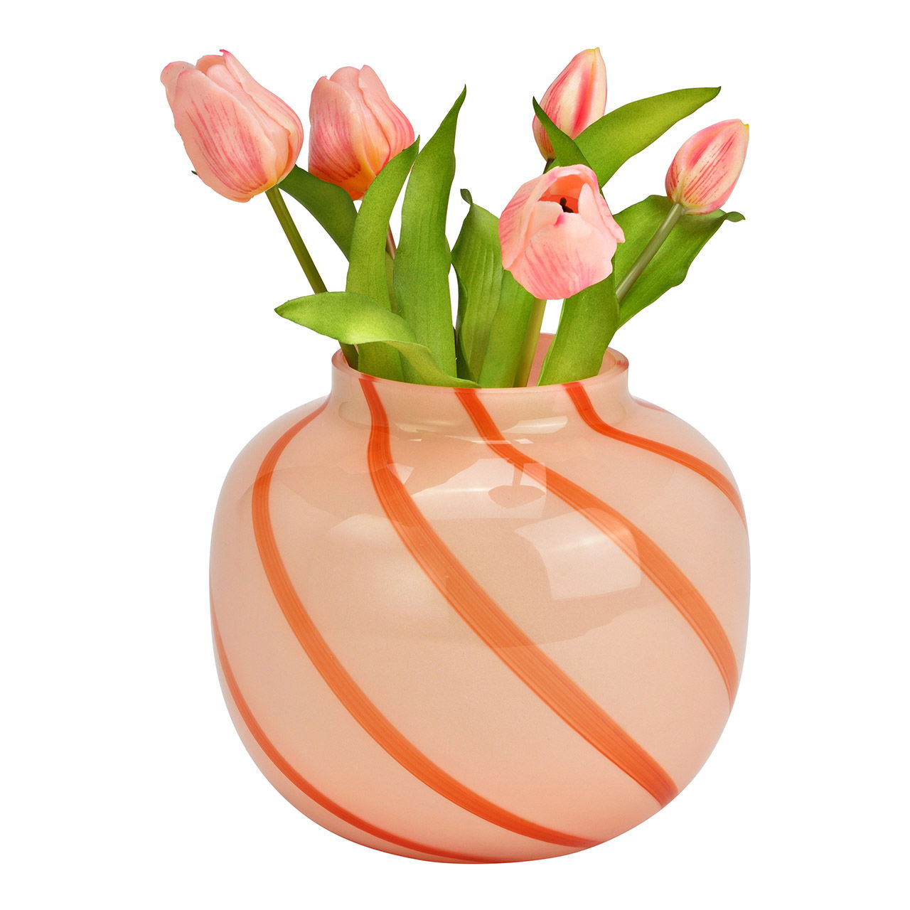 Striped glass vase pink/red (W/H/D) 20x18x20cm