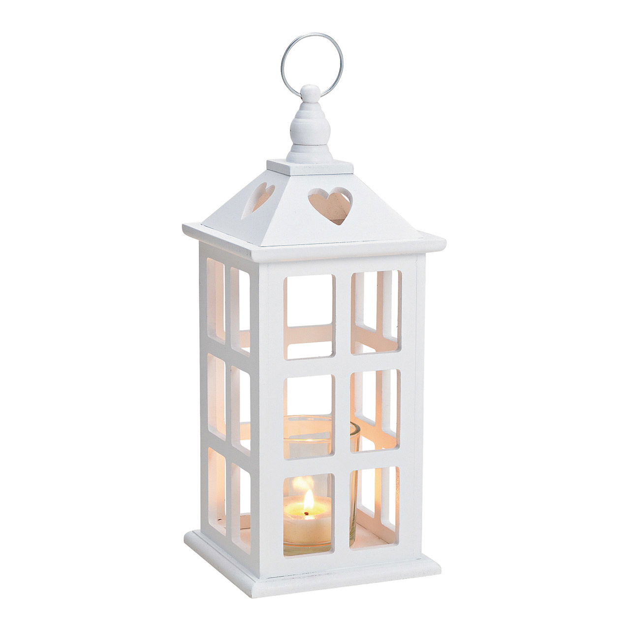 Lanterna, porta tea light, legno, vetro Bianco (c/h/d) 13x32x13cm