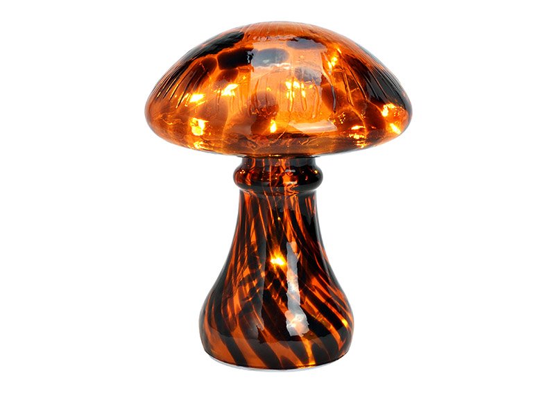 Mushroom with 12 LED, 6/18 timer, made of glass brown (W/H/D) 13x18x13cm