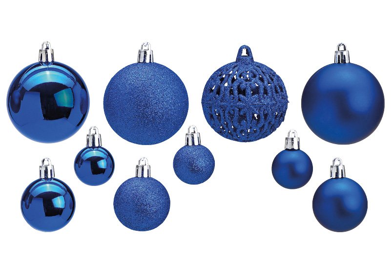 Xmas ball set of 100, plastic,blue, 35x23x12cm ø3/4/6cm