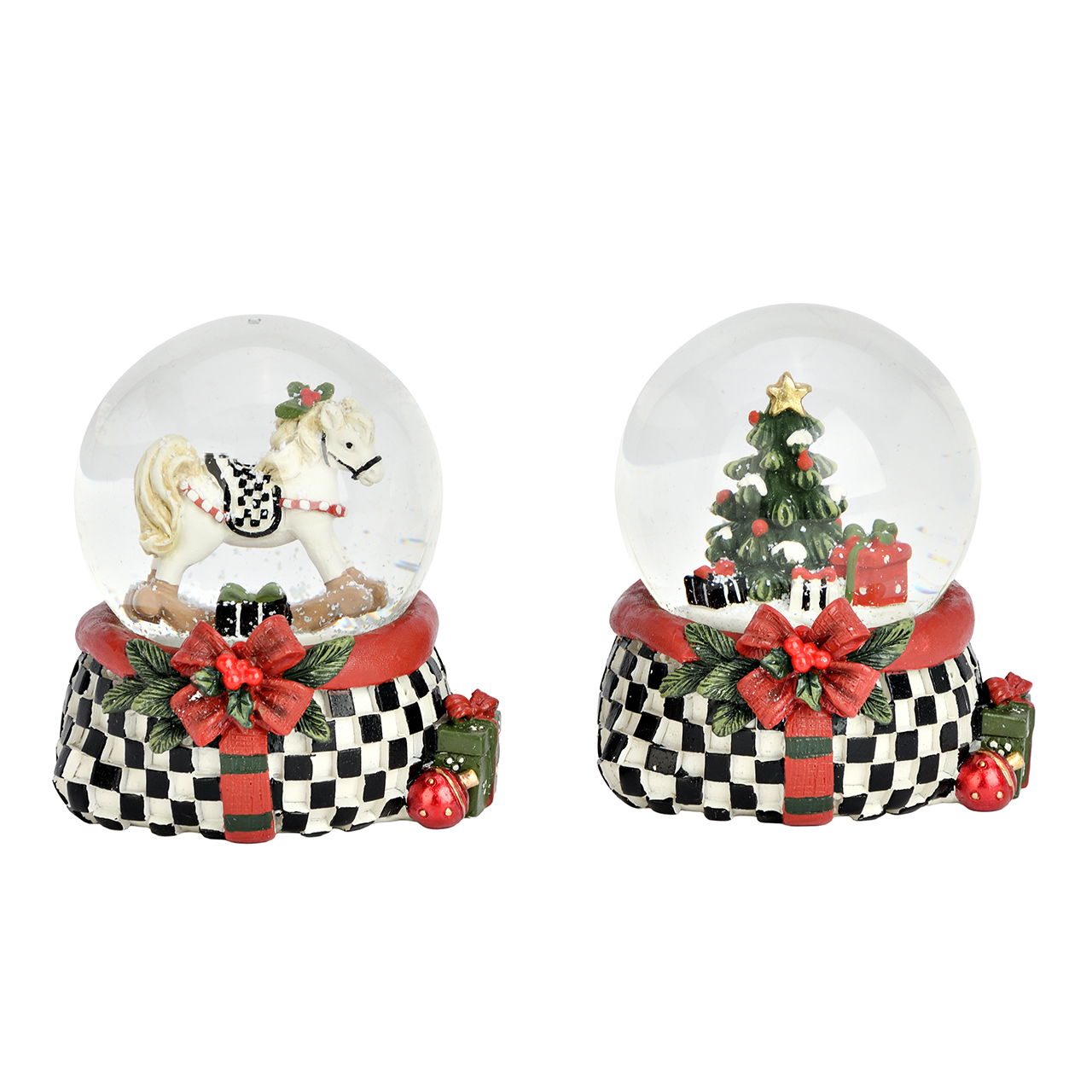 Schneekugel Tannenbaum/Schaukelpferd aus Poly/Glas Bunt 2-fach sortiert (B/H/T) 8x9x7cm Weihnachten, Weihnachtsdekorationen, Festival