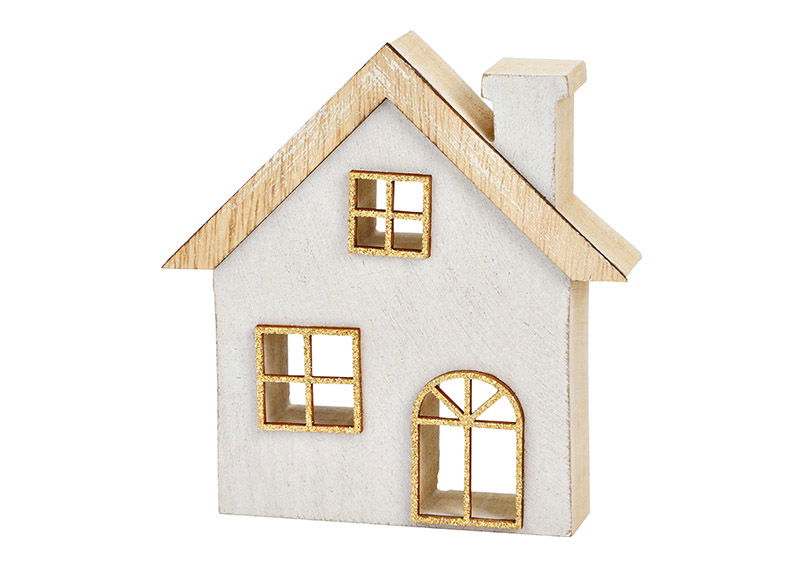 Casa in legno oro, bianco (L/H/D) 12x12x3cm