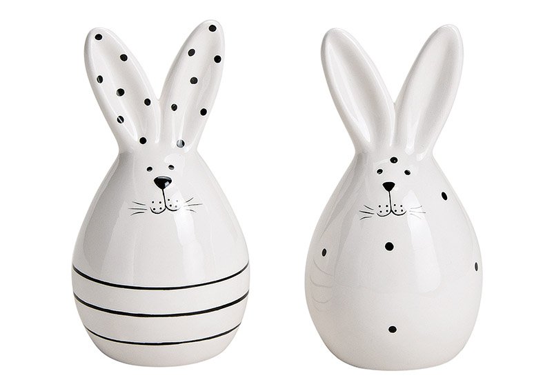 Rabbit, ceramic, white, 2 assorted (w/h/d) 7x14x7cm