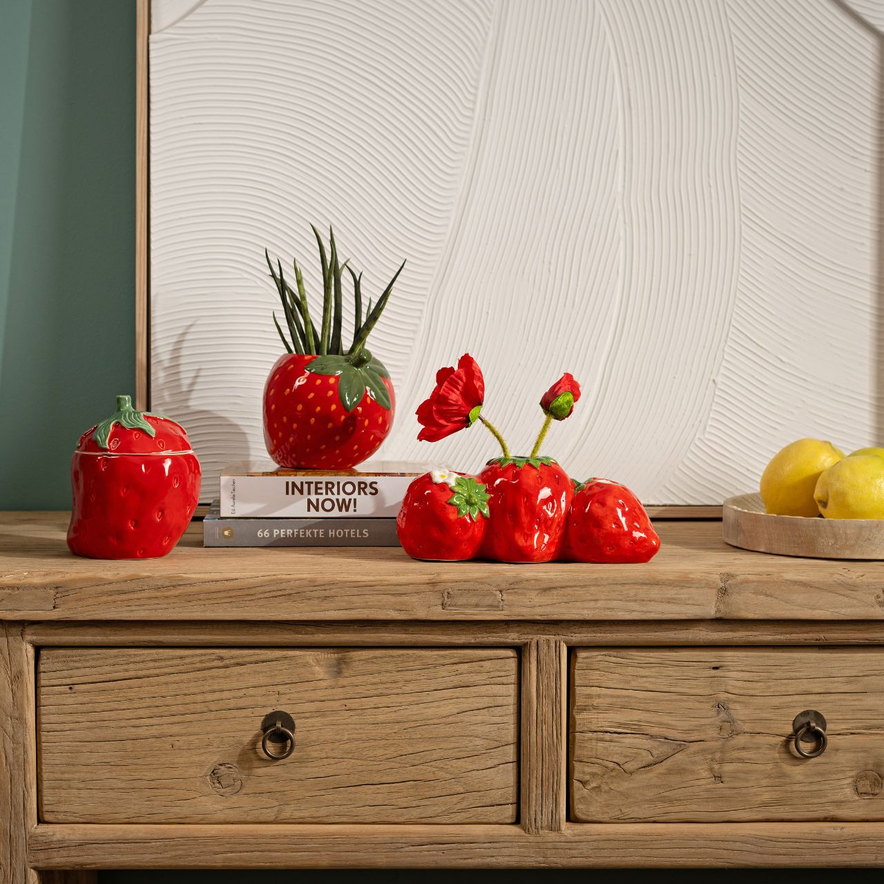 Aardbeivaas van keramiek, rood (B/H/D) 24x10x10cm Aardbeivaas van keramiek, rood (B/H/D) 24x10x10cm