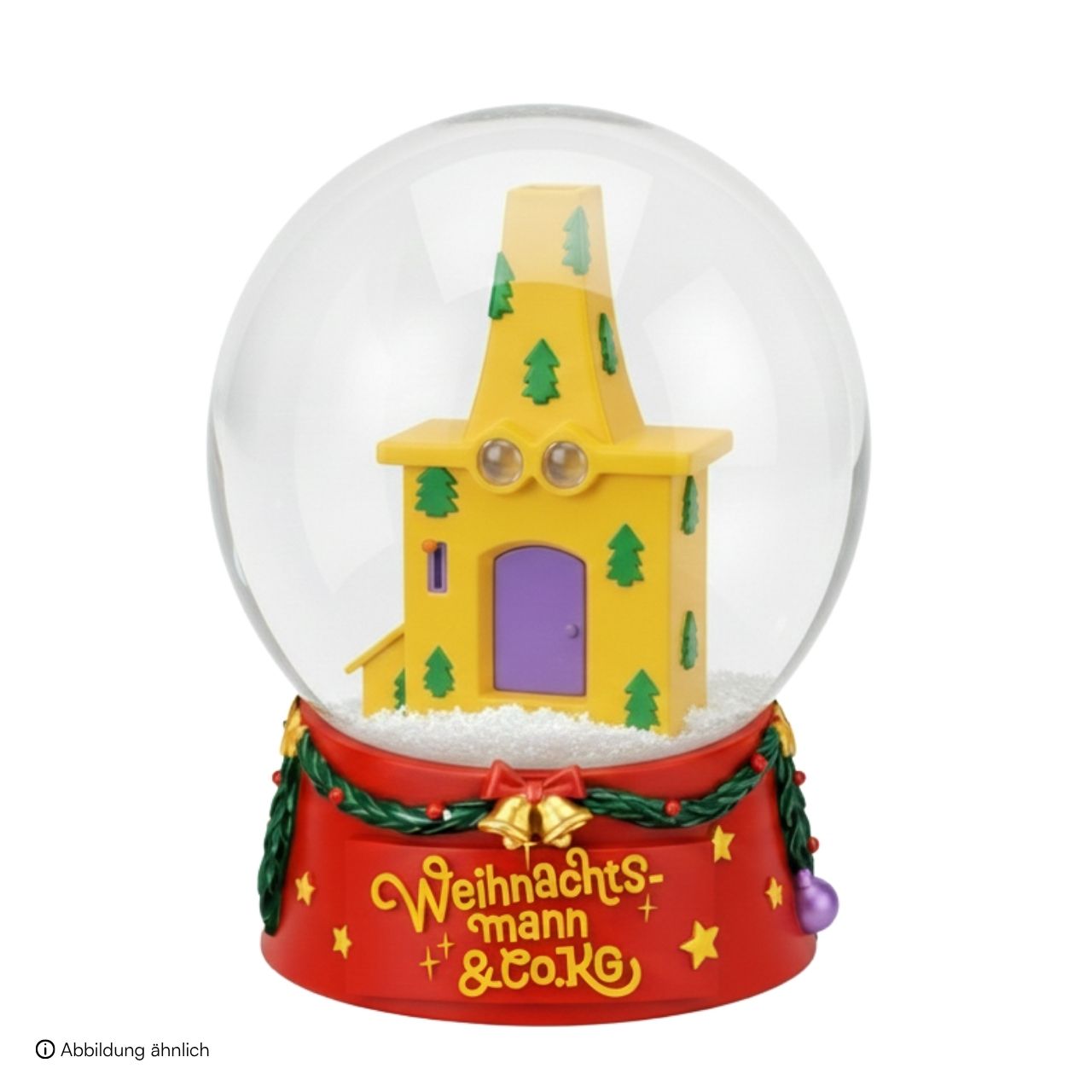 Schneekugel, Weihnachtsdekoration, Hausfigur, Kunststoff, gelb