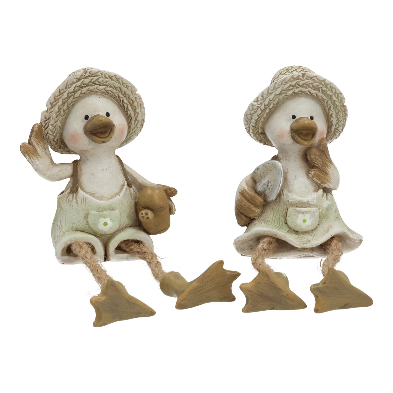 Figurine, Duck figure, Cute figurine, Straw hat, Green overalls