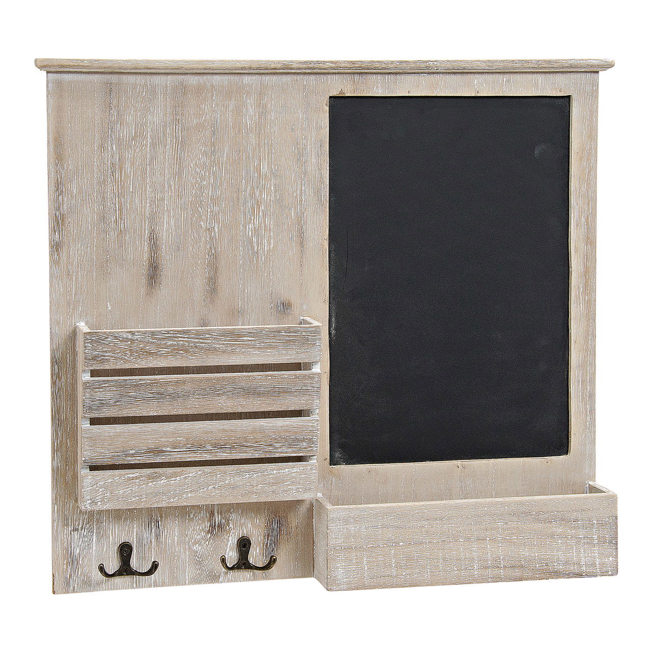 Memobord met 4 haken en houten opbergvak, naturel/zwart (B/H/D) 52x47x6cm