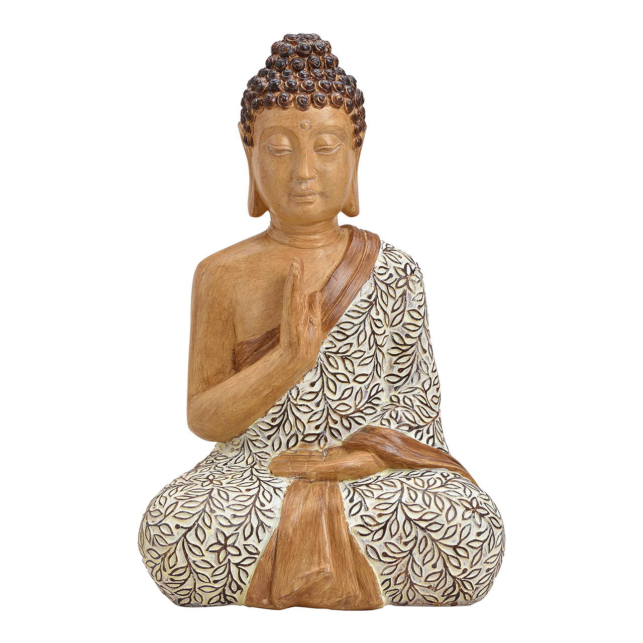 Bouddha assis en poly beige (L/H/P) 32x25x48cm