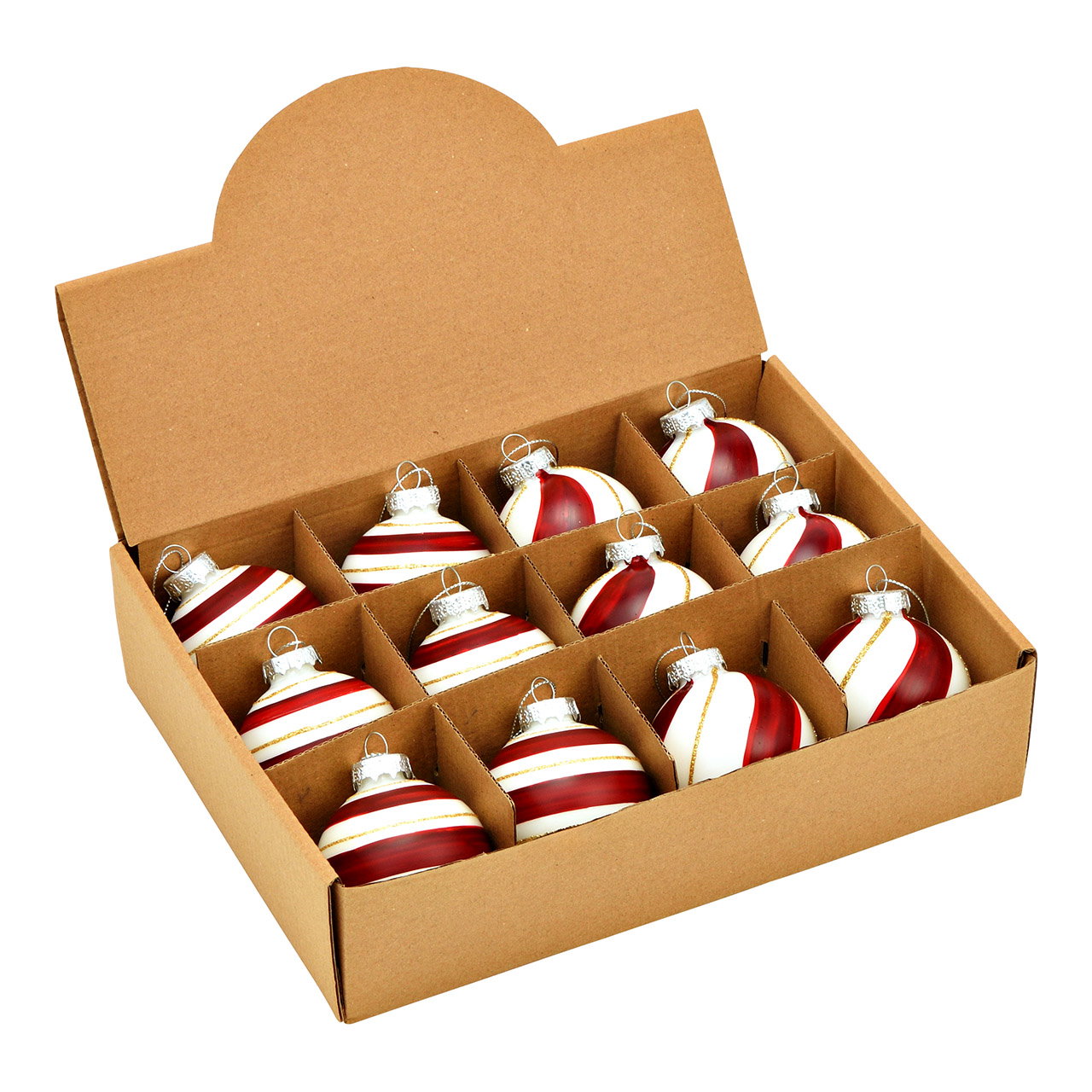 Boule de Noël en verre, 2 fois, rouge/blanc Ø6cm Kiste