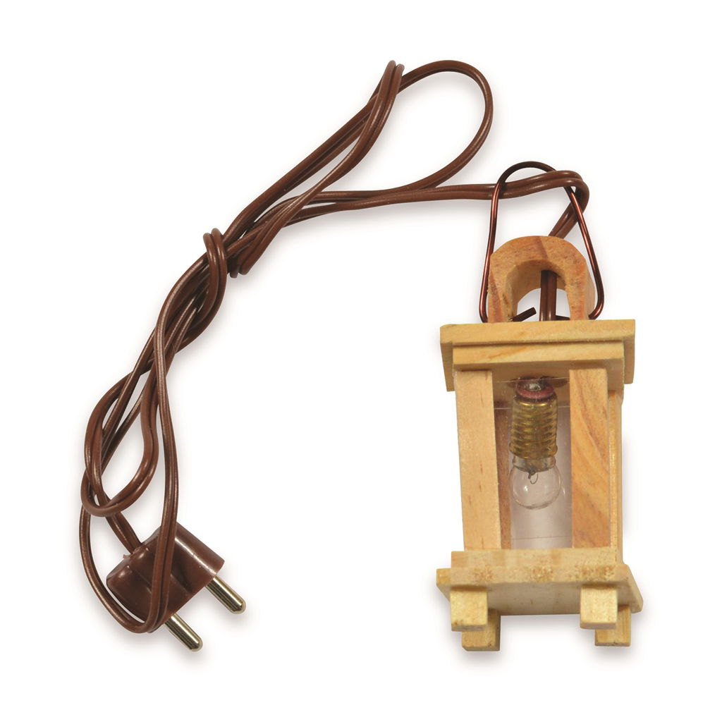 Wooden lantern w. white glass. 4 cm. 4.5V Adapter, Elektronik