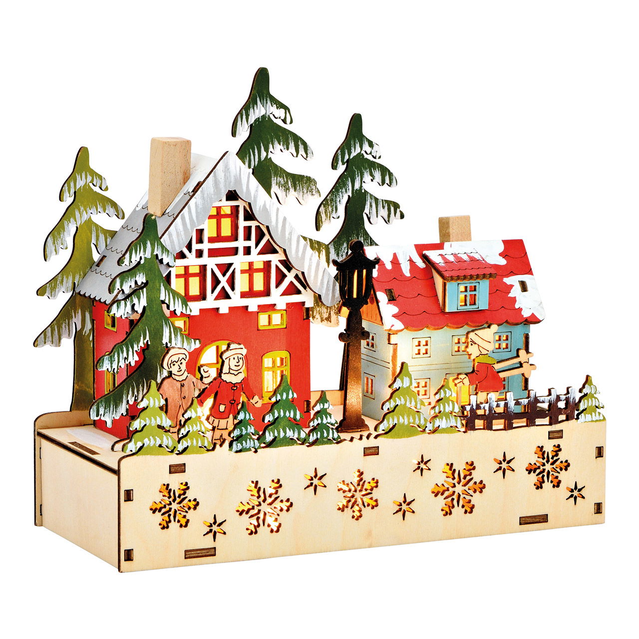 Scène hivernale avec LED, fonctionnement sur piles 2xAA non incluses, double fonction boîte à piles avec minuterie en bois multicolore (L/H/P) 20x17x8cm Scène hivernale avec LED, fonctionnement sur piles 2xAA non incluses, double fonction boîte à piles avec minuterie en bois multicolore (L/H/P) 20x17x8cm