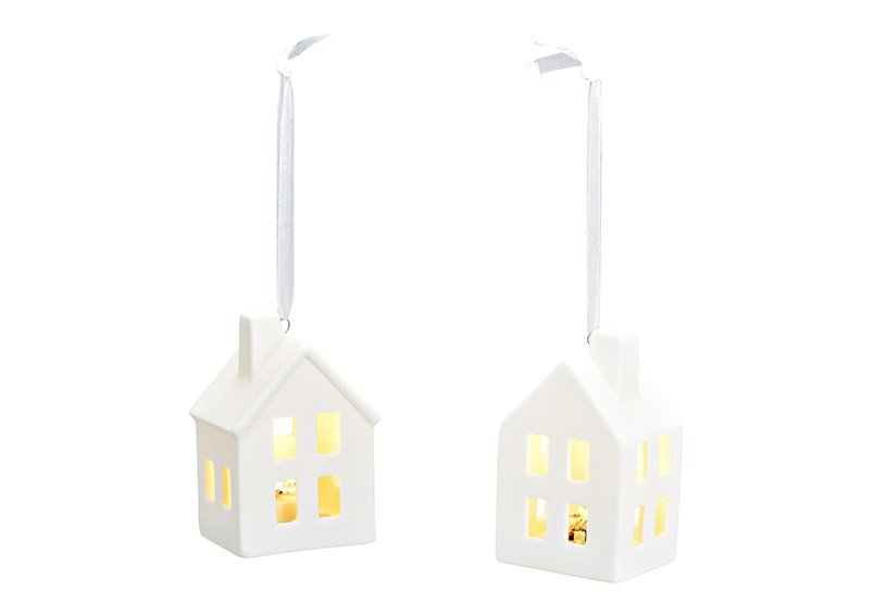 Hanger house with LED, 2xLR44 exclusive of porcelain white 2-fold, (W/H/D) 6x9x4cm