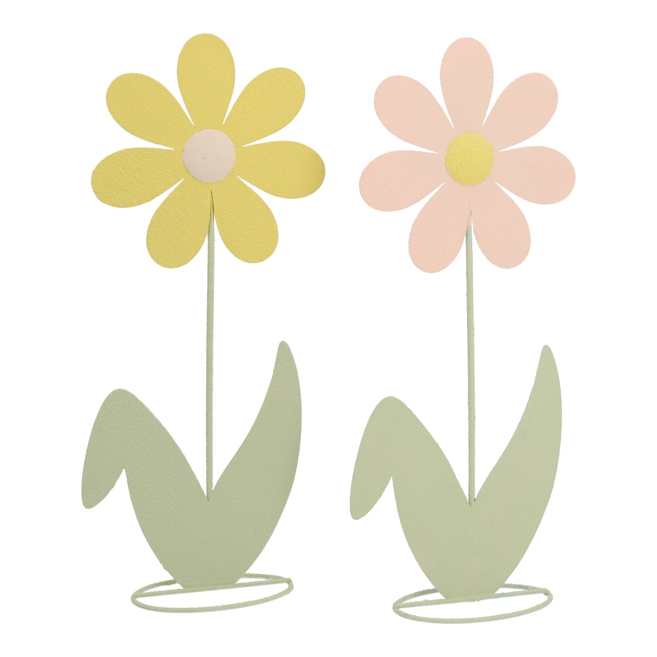Fiore in metallo giallo/rosa, assortimento doppio (L/A/P) 14x34x5,5 cm Blume, Gänseblümchen, Papierdeko, Deko-Blume, Zwei Blumen